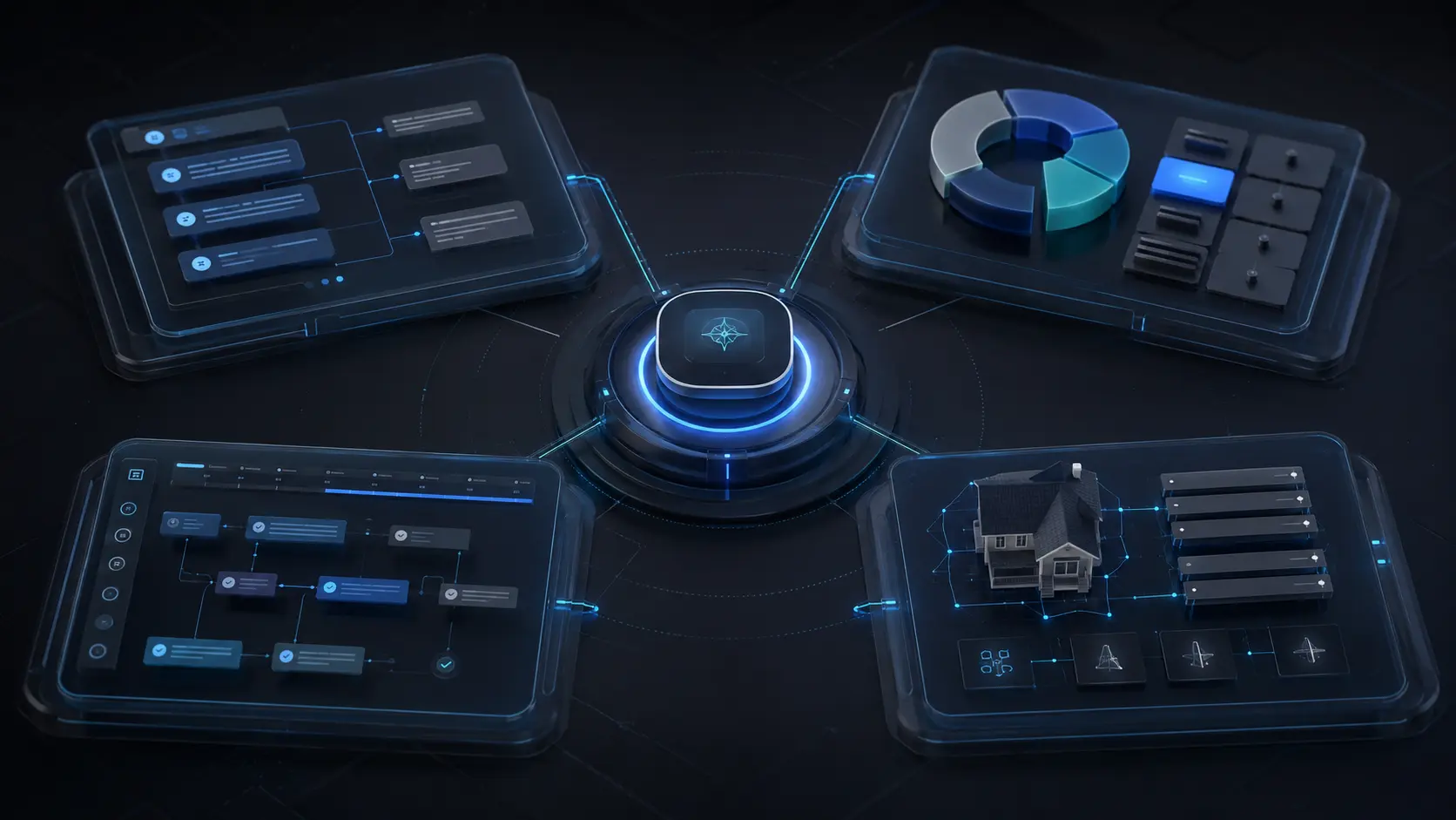 Four distinct intelligence modules connected to a central decision core